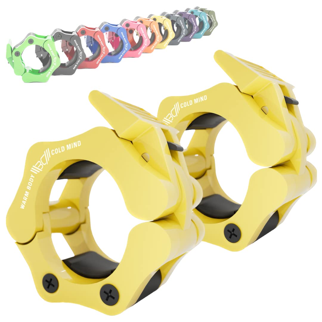 WARM BODY COLD MIND Reinforced Olympic Barbell Clips - 2 inch / 50mm - Barbell Collars, Weight Clips for Bars, Barbell Clamps for Olympic Bar, Gym Weightlifting Fitness Crossfit
