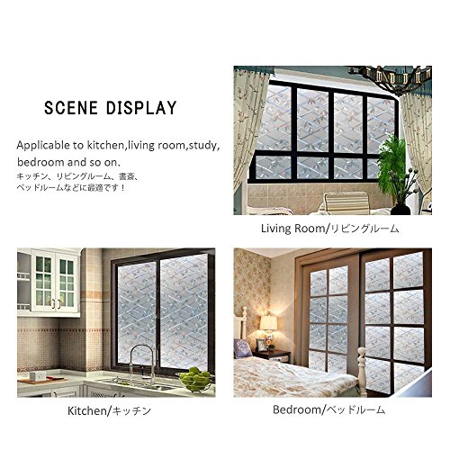 Qualsen Bamboo Privacy Window Film Stained Glass Film Frosted Window