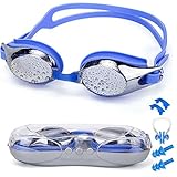 SIXBOX Swim Goggles leak free anti UV lens adjustable shoulder strap Triathlon Swimming Goggles Anti fog nose clip, Ear adult male, Female, Kids,Youth(Blue)
