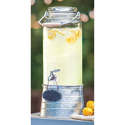 FarmStand 2.5Gallon Glass Beverage Dispenser Galvanized Steel Stand