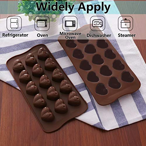 77L Candy Molds, Set of 2 [15 Cavity Heart Shape Mold], Silicone Chocolate Molds for Home Baking - Reusable DIY Baking Molds for Candy, Chocolate, Jelly or More (Brown) - Thumbnail 5