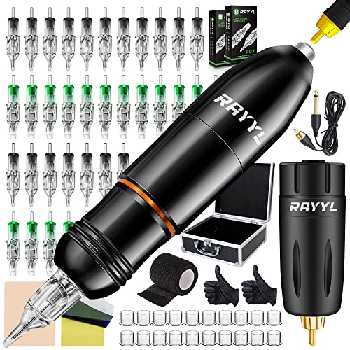 Rayyl Machine Pen Kit - PRO Machine Pen Tattoo Power Supply Practice Skin Transfer Paper for Beginners & Experienced Artists