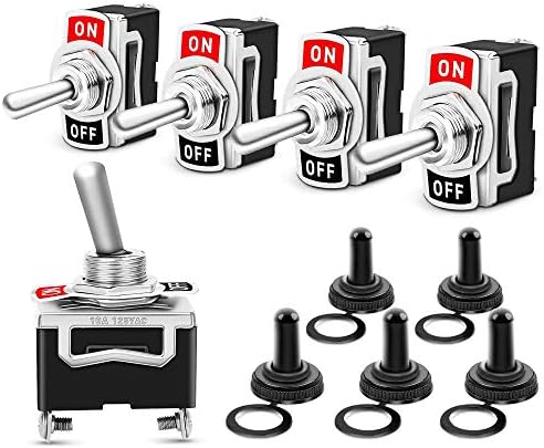 Gtiwung トグルスイッチ防水 キャップ 付 1回路2接点 フリックスイッチ シングルジョイント トグルスイッチ Ac125v 10a Ac250v 6a 2ピンspst On Offスイッチ 車用オートトラック用ボート コールドプレス端子台付 パック5