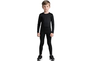 NXANZ Boys Thermal Underwear Set, Long Sleeve T-Shirt and Pants, Base Layer Leggings, Black