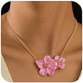Red Yun En Flower Choker Necklaces for Women White Pink Yellow Floral Statement Necklaces Gold Dainty Chain Necklace Trendy Floral Necklace Jewelry for Women