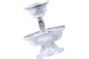 Homoyoyo Crystal Glass Altar Offering Cup with Footed Base, 2pcs Household Buddhist Temple Accessory for Home