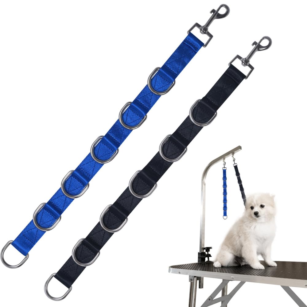 2 PCS Dog Grooming Loop Extender,Nylon Pet Grooming Table Straps with 6 D-Rings for Dogs Cats Washing Nail Clippers Hair Cutting