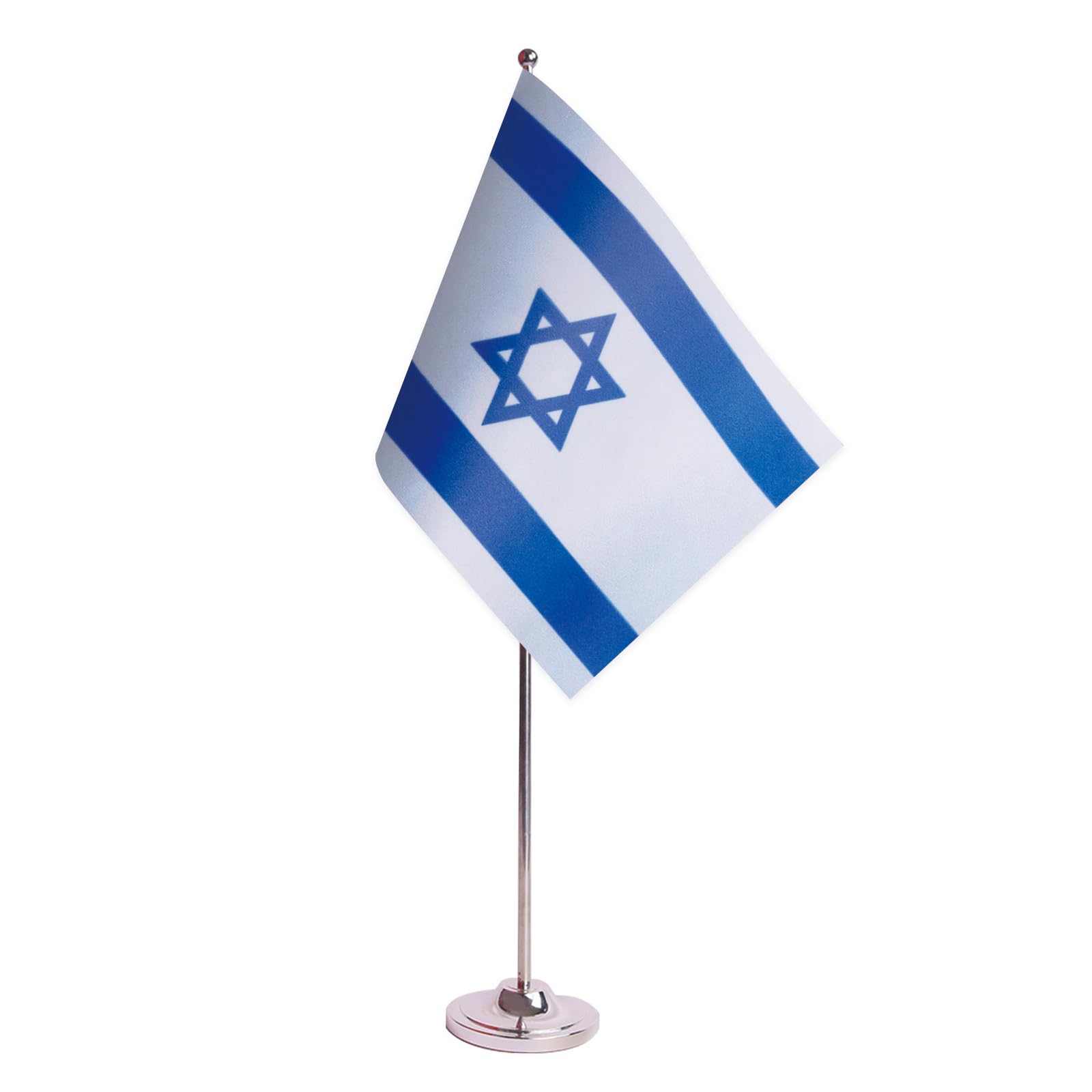 AZ FLAG Israel Prestige Table Flag 6'' x 9'' - Israeli Office Decoration 100% Satin 22 x 15 cm - Desk Flag with Steel Pole and Base