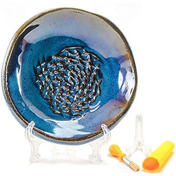 USA HANDMADE Garlic Grater set from- CAprimeproducts - Deep Blue Glaze with Garlic Peeler, Kitchen Brush, and BONUS Display Stand!