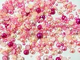 PEPPERLONELY Brand 50 Grams (Apprx 1200PC + ) Shades of Pink Mixed Size Acrylic Cabochons Flat Back Pearls