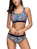 Aimado Aimado Women's 3 Pieces Athletic Swimwear Sports Floral Swimsuit Set with Boyshort S-XXL