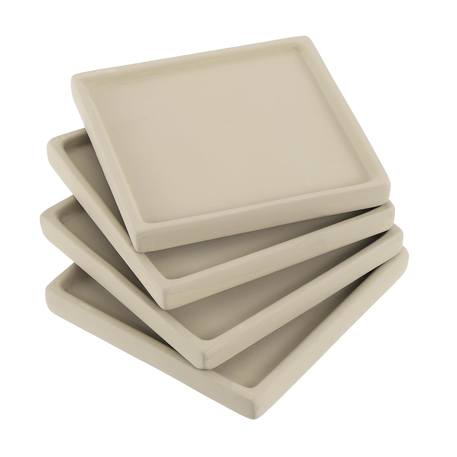 PATIKIL 5 Inch Plant Pot Saucers, 4 Pack Ceramic Square Plant Saucer Tray Flower Planter Drip Tray for Indoors Outdoors Patio Balcony, Warm White