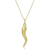 Aurelia Mae 14K Gold Plated Medium Cornicello Italian Horn Pepper Necklace Charm Pendant 18''+2''