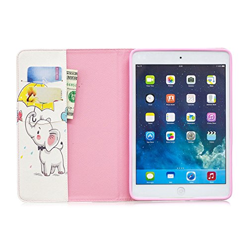 iPad Mini 3 Mini 4 Case,LittleMax(TM) Slim Fit Folio Stand Synthetic Leather Protective Cover [Card Slots] for Apple iPad Mini 1/2/3/4 7.9 inch [One Free Stylus] -# Yellow Umbrella Elephant - Thumbnail 7