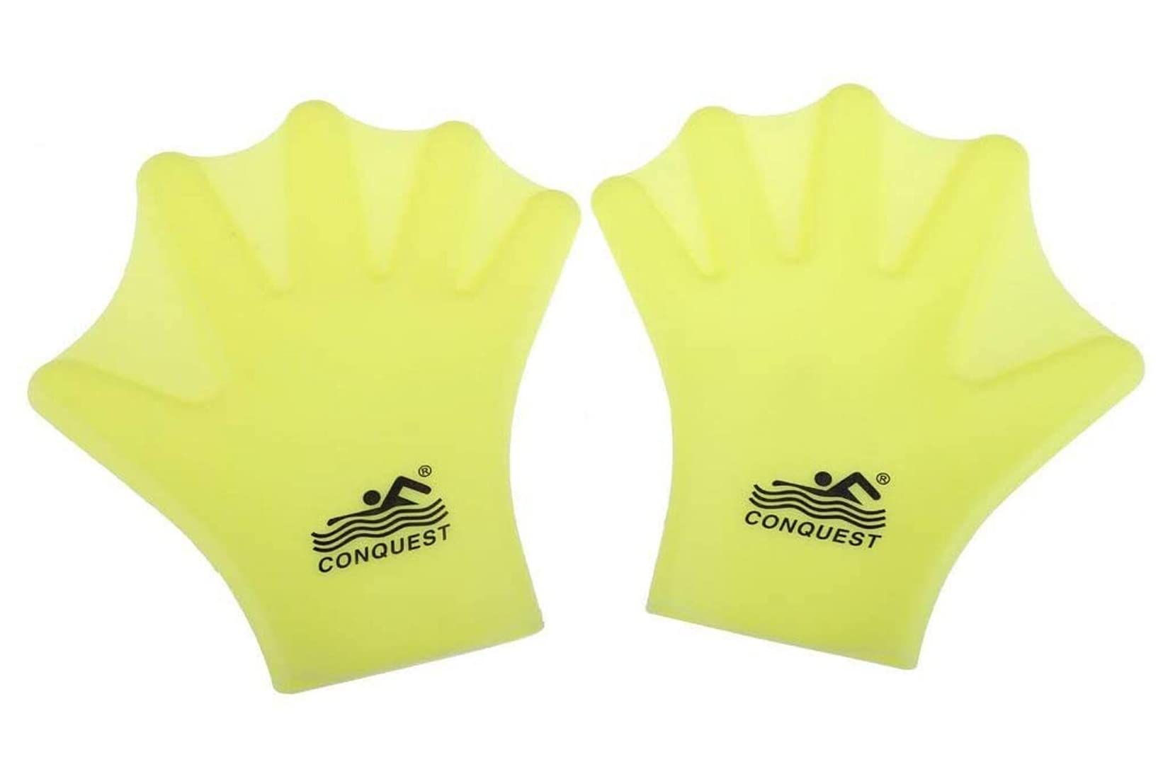 Photo 1 of EXCEREY Swimming Gloves Silicone Webbed Swim Training Gloves Web Gloves Swimming Water Gloves for Adult (Yellow, L, one Pair)