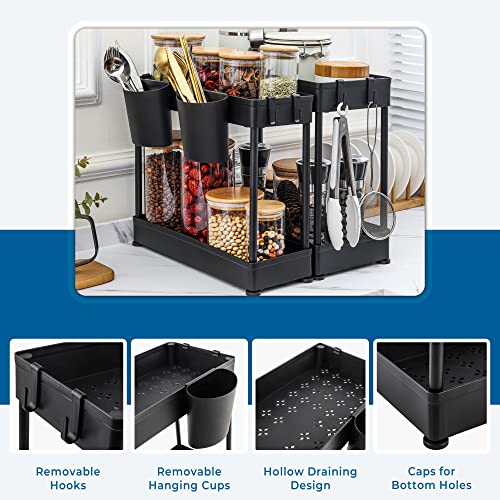 KITQIENN Kitchen Under Sink Organizer 2 Pack Under Bathroom Sink Organizer and Storage 2-Tier Under Sink Shelf Organizer Basket