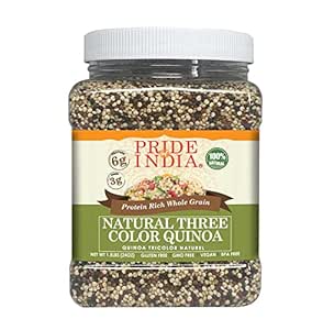 Pride Of India - Natural Three Color Quinoa - 100% Royal Bolivian Superior Grade Protein Rich Whole Grain, 1.5 Pound (24oz) Jar