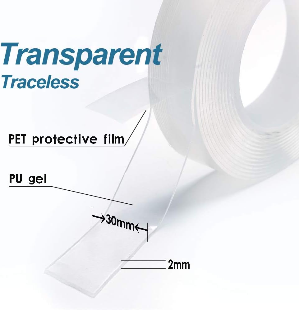 Nano Double Sided Tape 16.5FT (5M),Reusable Washable Heavy Duty Tape,Multipurpose Removable Adhesive Silicone Transparent TracelessTape for Paste Photos Fix Carpet Mats etc(16.5 FT): Industrial & Scientific