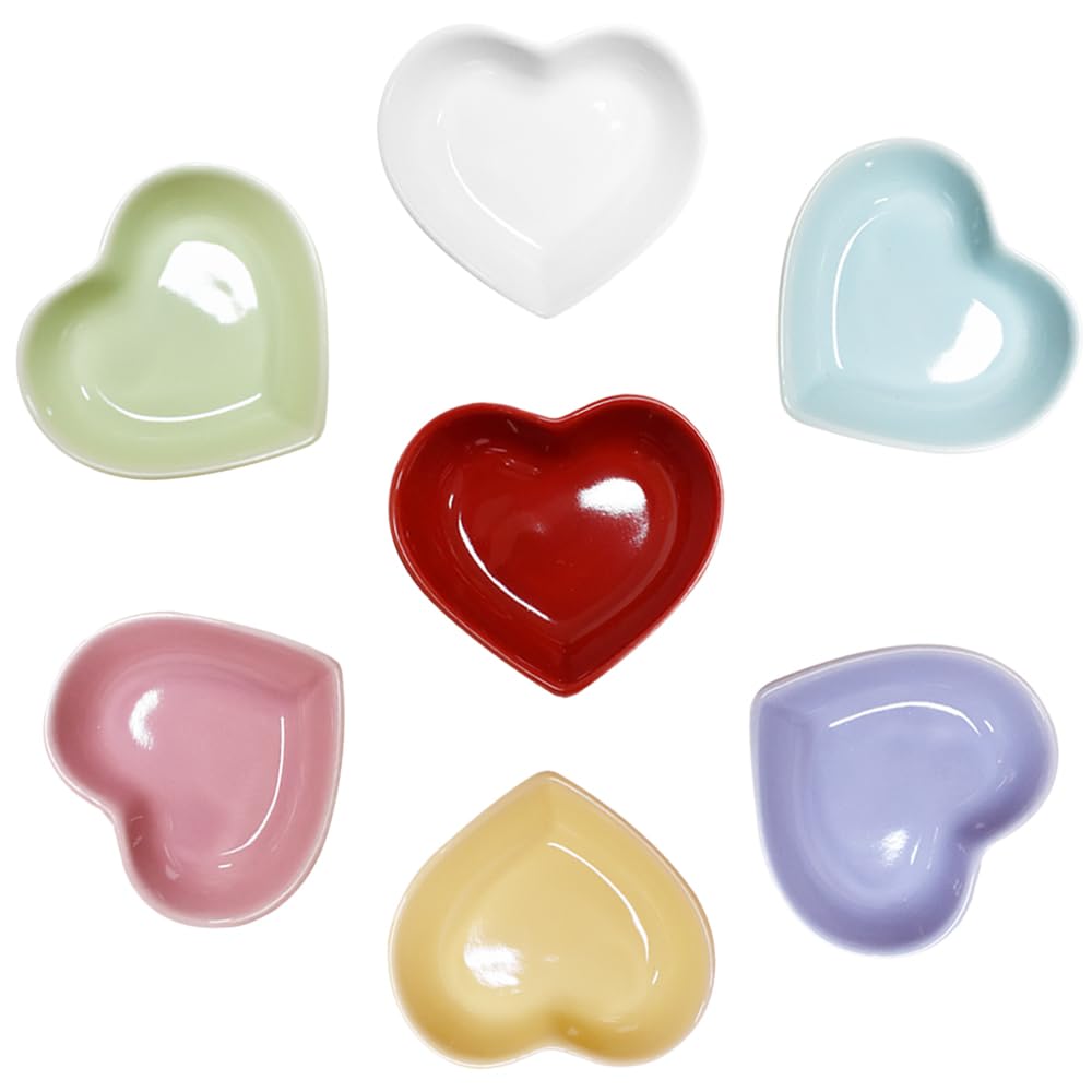 Photo 1 of Albedel One for each 7 Colors Heart Shaped Porcelain Soy Sauce Dish Ceramic Dip Dipping Bowls 1.65 oz for Dinner Baking BBQ and Cooking Total 7 pcs