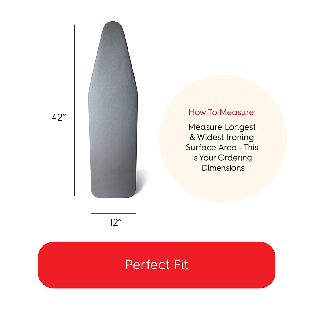 TIVIT Ironing Board Covers - Made in Italy - 12 x 42 Durable Alumitek PRO Heat Reflective Silicone Pads are Scorch & Stain Resistant - Made w/3 Layers of Padding, 3 Fastener Straps & Pull Bungee Cord