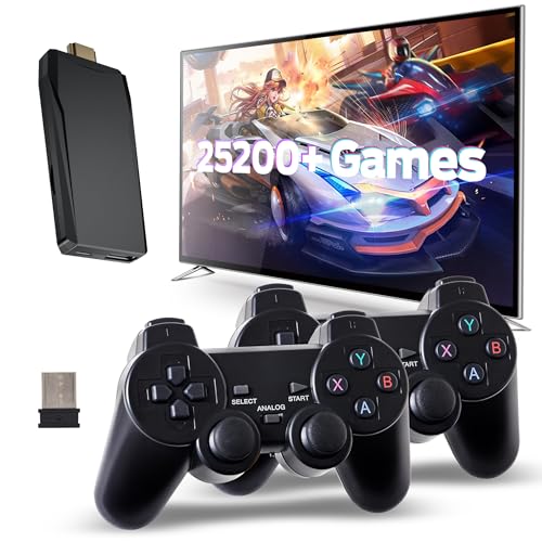 Retro Game Console, Wireless Retro Gaming Console with Built-in 9 Emulators, 25200+Games, 4K HDMI Output, Dual 2.4GHz Wireless Controller, Plug and Play Video Game Console (Black)