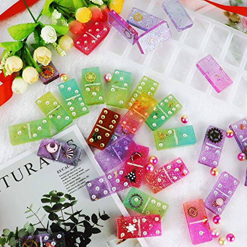 LOKiVE Silicone Resin Molds Domino, 2PCS Domino Double Six Epoxy Resin Molds, Silicone Domino Game Molds for DIY Silicone Molds for Personlized Dominoes, Painting Brushes & 20 Latex Finger Cots