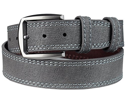 Eurosport Men's Textures Bonded Leather Stitched Edge Cut-To-Fit Belt with Square Buckle, Grey, Large