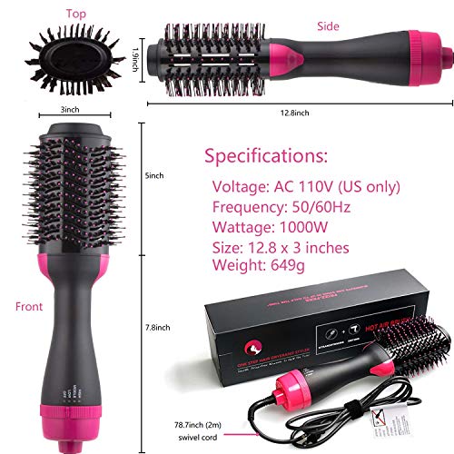 Hair Dryer Brush, One Step Hot Air Brush, Hair Volumizer Curler Straightener Styler, Salon Negative Ion Ceramic Electric Blow Comb - Thumbnail 6
