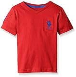 U.S. Polo Assn. Big Boys' Solid V-neck T-shirt with Large Embroidered Logo, Red Heather, 14/16