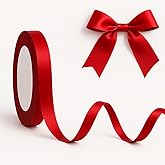 Red Ribbon for Gift Wrapping Vibrant Rose Satin, 1/4 Inch, 25 Yards, Sheer Silk for Crafts, Hair, Balloons, Bows, Weddings, Birthdays, and DIY Sewing