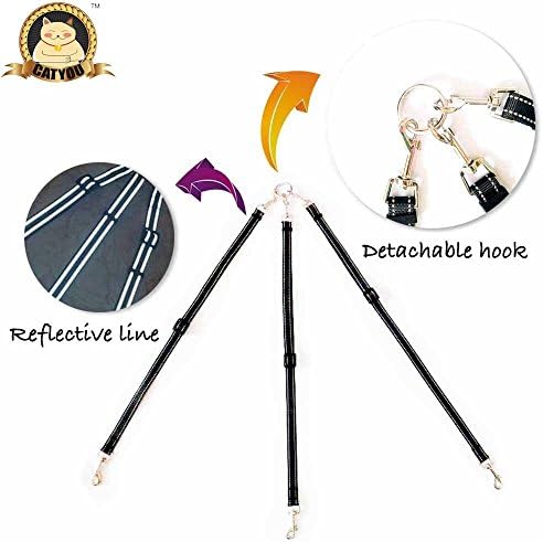 CatYou Three Way Dog Leash Coupler, Reflective, 22"-37" Adjustable Triple Dog Leash for One/Two/Three Dog Cats Pet, Tangle Free
