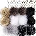 Auihiay 12 Pieces Faux Fox Fur Fluffy Pompoms Ball Include Lobster Clasp and Split Key Ring with Chain for DIY Keychains Hats Shoes Scarves Bag Charms (Dark Mix Colors)
