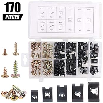 Swpeet 170Pcs Auto Car U-Clip U Nut and Screw Assortment Kit for Dash Door Panel Interior SAE