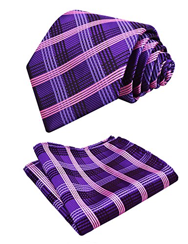 Alizeal Paisley Tie Set Wedding Ties + Pocket Square + Gift Box, Dark Purple141