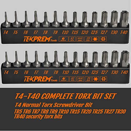 Torx Security Bit Set, TEKPREM 2 PACK 26-Piece Torx Screwdriver Bit Set with T4 T5 T6 T7 T8 T9 T10 T15 T20 T25 T27 T30 T40 Tamper Resistant Torx Bits Set