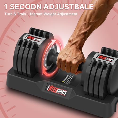 EnterSports 22LBS/26.5LBS/40LBS/44LBS/60LBS Adjustable Dumbbell Set Quick Adjustment Space-saving Dumbbells with Non-Slip Handle Adjustable Weight, Convertible Dumbbell Weights Suitable for Women Men Home Office Gym Body Strength Training
