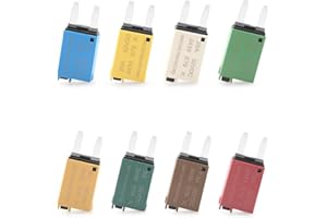 WUJEXUHE 8Pcs Manual Reset Fuse E73 E79 ATM Low Profile Mini Blade Style Circuit Breaker T3 5A 6A 7.5A 10A 15A 20A 25A 30A Fuses Assortment Kit Boat Marine RV Car Truck DC 12V 28 Volts