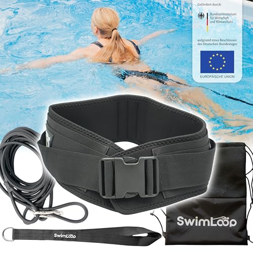 SWIMLOOP Premium Schwimmgurt Schwimmtrainer mit 2 x 2 Meter elastischen Gummibändern - Zugseil - Schwimmseil für Pool wie Gegenstromanlage zum Einhäng