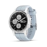 Garmin fēnix 5S Plus, Smaller-Sized Multisport GPS Smartwatch, Features Color TOPO Maps, Heart Rate Monitoring, Music and Garmin Pay, Silver/White w/Light Blue Band