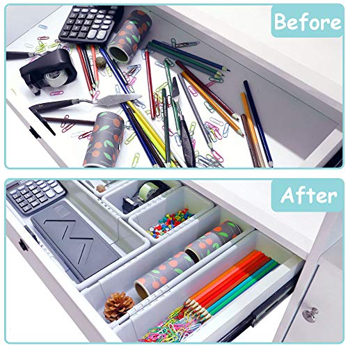 Mebbay Expandable Drawer Organizer Grey Plastic Makeup Junk Drawer