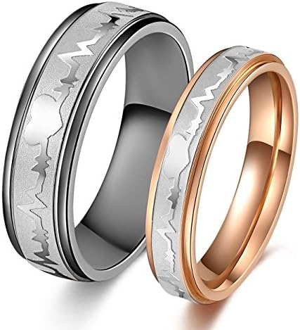 Titanium Stainless Steel Heart Beat Chart Wedding Band Set Engagement Promise Anniversary Couple Ring