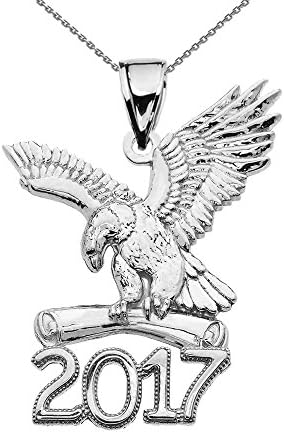 Sterling Silver Class of 2017 Graduation Eagle Holding Diploma Pendant Necklace 16"