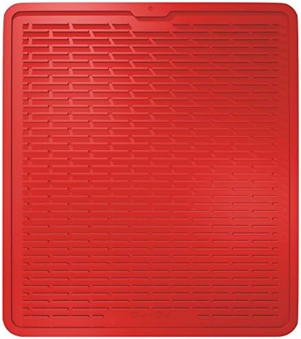 Silicone Dish Drying Mat - Kitchen Sink Organizer - Waterproof Countertop Mat 17.6 x 15.6 inches (XL Red - Orange)