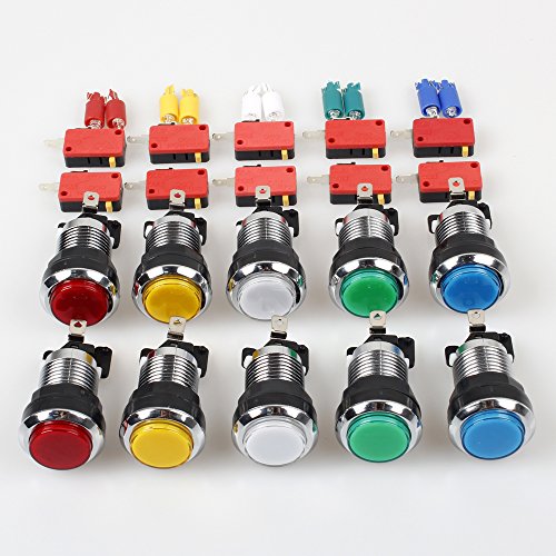 Jiu Man 10 Pcs/lots Chrome Plating 30mm LED Illuminated Push Buttons With Micro Switch For Arcade Machine Games Mame Jamma Parts 12V Each Color of 2 Pieces