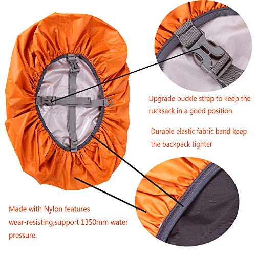 Loowoko Waterproof Backpack Rain Cover Upgraded Anti-Slip Cross Buckle Strap & Rainproof Storage Pouch, for Hiking, Camping, Traveling, Cycling, Outdoor Activities (25-90L) (Orange, XL) - Thumbnail 2
