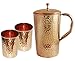 AVS STORE Indian Pure Hammered Copper Jug with 2 Tumbler Glass Set for Ayurvedic Healing