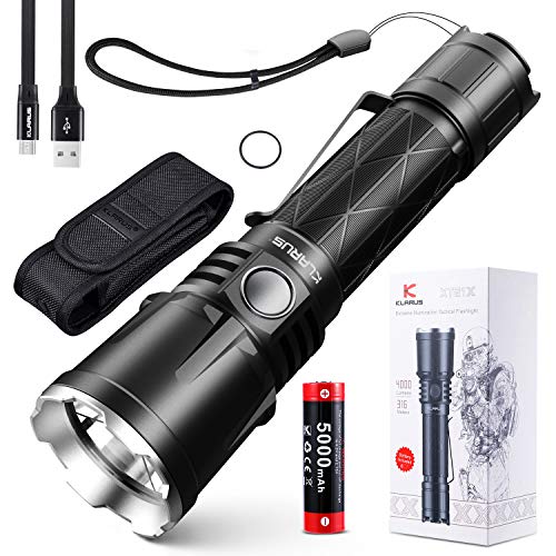 Professional Police Flashlight 4000 Lumens XT21X Klarus Advanced Tactical Flashlight LED Rechargeable Police LED Flashlight USB Rechargeable 21700 IMR Battery (4000 Lumens, 1040FT)