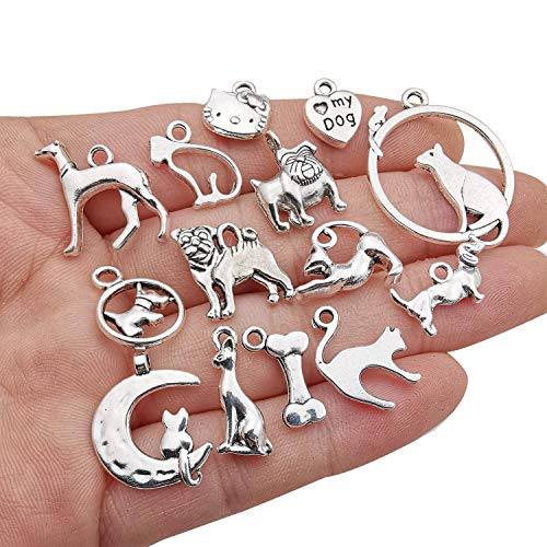 Youdiyla 80pcs Dog and Cat Charms Collection, Bulk Animal Pet Dog Cat Charms Metal Pendant Craft Supplies Findings for Necklace and Bracelet Jewelry Making (HM293)