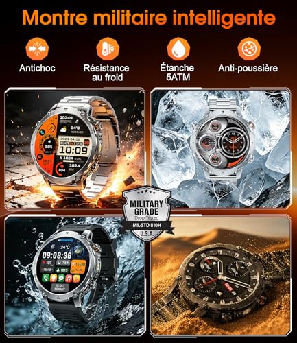 LIGE Men's Smart Watch, 1400 mAh Battery, 1.85 Inch HD Screen, LED Lamp, 110+ Modes Sport Military Watch Men, Sleep Tracking, IP68 Waterproof, Smartwatch for Android iOS, 2 Wristbands