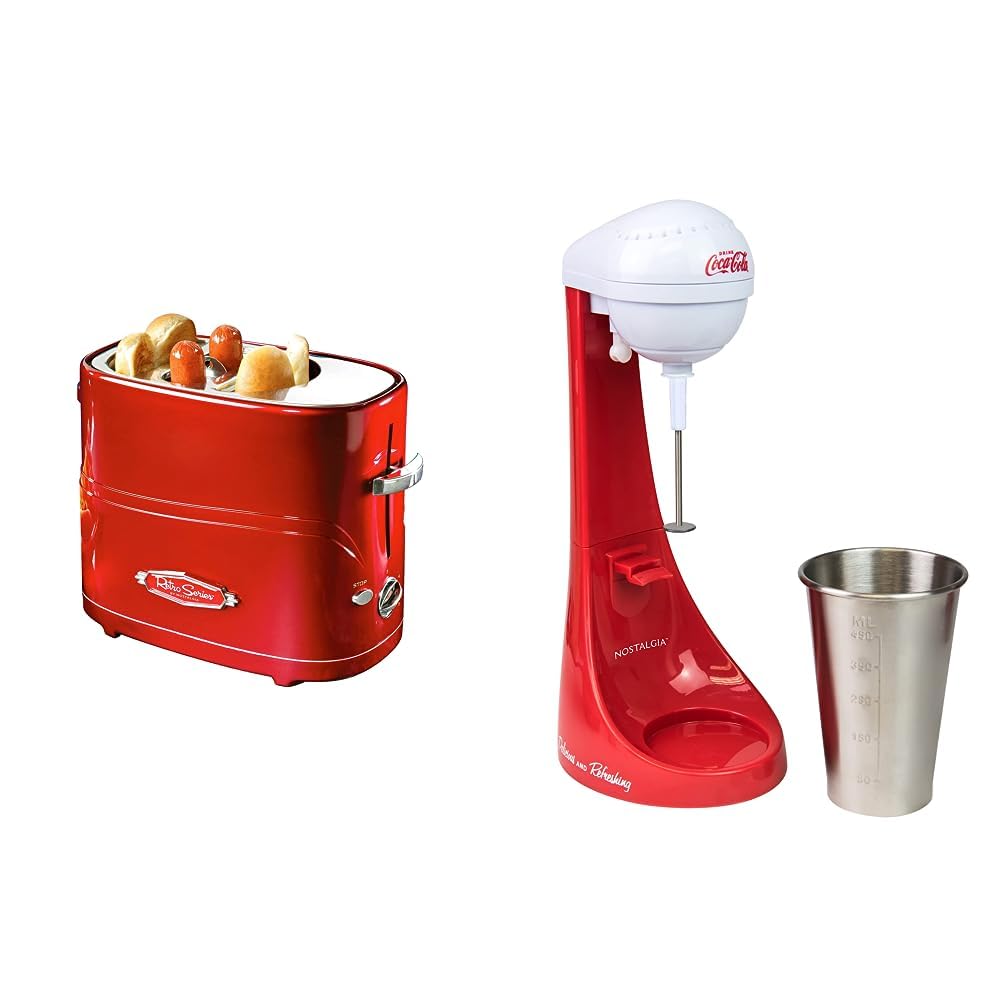 Paquete de tostadora y batidora para perros calientes Nostalgia | hacer perritos calientes y batidos